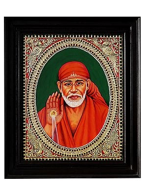 Sai Baba Showering Blessings | Tanjore Painting with Frame | Traditional Colour with 24 Karat Gold