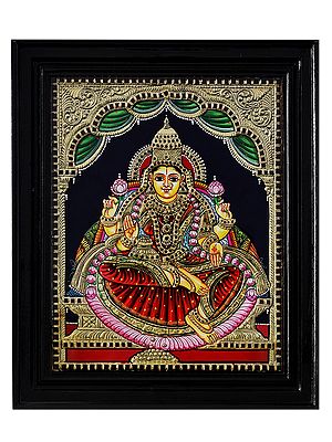 Goddess Of Wealth Lakshmi | Traditional Colour With 24 Karat Gold | With Frame