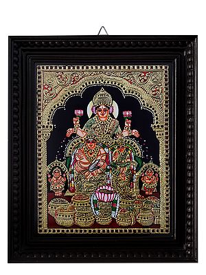 Lakshmi and Kubera Tanjore Painting with Frame | Traditional Colour with 24 Karat Gold