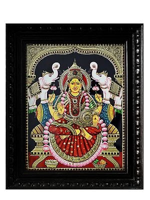 Goddess Lakshmi in Traditional Wear | Tanjore Painting with Frame | Traditional Colour with 24 Karat Gold