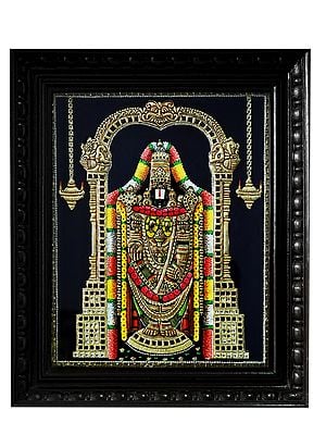 Hindu God Perumal (Venkateswara) | Traditional Colour With 24 Karat Gold | With Frame