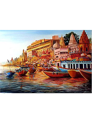 Beauty of Morning at Varanasi Ghat | Painting by Samiran Sarkar