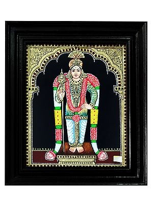 Lord Murugan (Kartikeya) Standing | Traditional Colour With 24 Karat Gold | With Frame