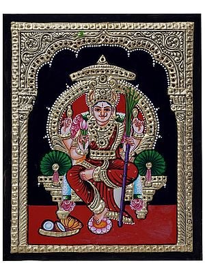 Hindu Goddess Rajarajeshwari Tanjore Painting | Traditional Colour With 24 Karat Gold