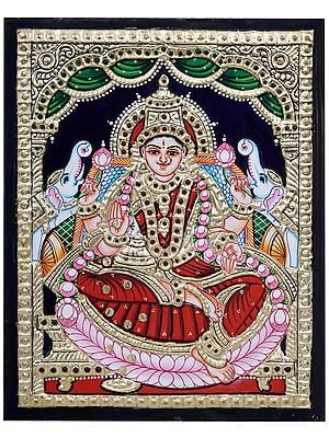 Goddess Gajalakshmi Tanjore Painting | Traditional Colour With 24 Karat Gold