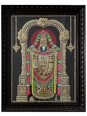 God Tirupati Balaji Inside Arch | Tanjore Painting with Frame | Traditional Colour With 24 Karat Gold