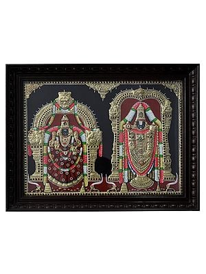 Tirupati Balaji and Padmavathi Inside Arch | Traditional Colour With 24 Karat Gold | With Frame
