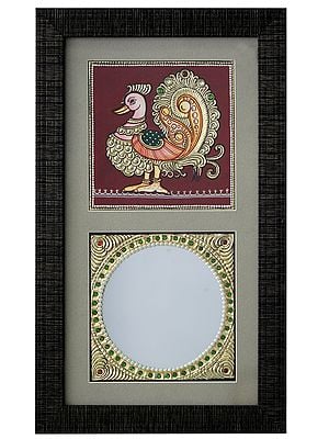Peacock With Mirror | Traditional Colour With 24 Karat Gold | With Frame