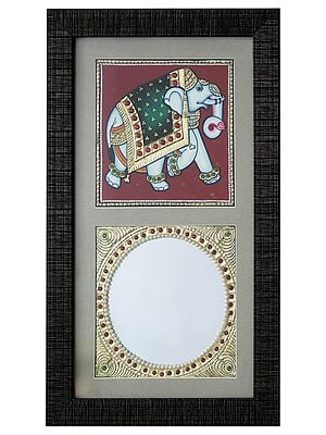 Traditionally Dressed Elephant With Mirror | Traditional Colour With 24 Karat Gold | With Frame