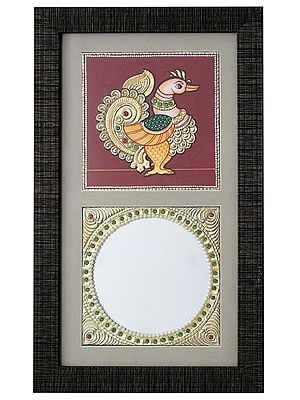 Annam and Mirror With Stone Work | Traditional Colour With 24 Karat Gold | With Frame