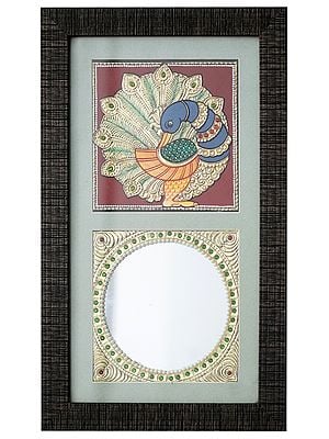Exquisite Peacock and Mirror With Stone Work | Traditional Colour With 24 Karat Gold | With Frame