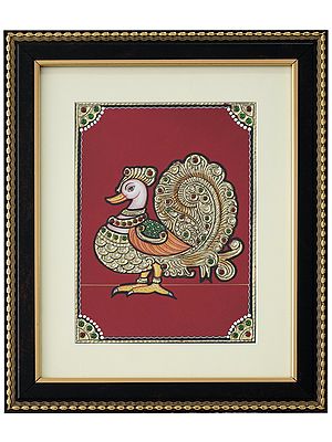 Beautiful Annam (Peacock) With Stone Work | Traditional Colour With 24 Karat Gold | With Frame