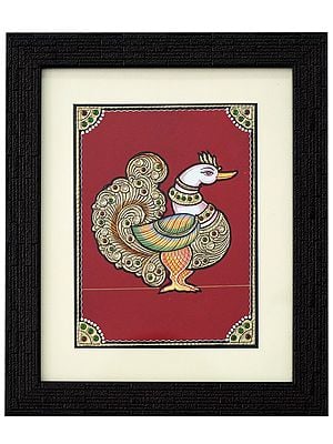 Standing Annam (Peacock) | Traditional Colour With 24 Karat Gold | With Frame