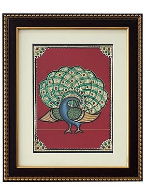 Peacock Spread Wings | Traditional Colour With 24 Karat Gold | With Frame