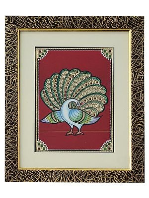 White Peacock With Stone Work | Traditional Colour With 24 Karat Gold | With Frame