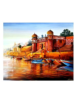Chet Singh Ghat River Shore In Varanasi | Sacred India | Canvas Painting