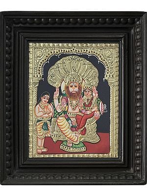 Tanjore Painting of Lakshmi Narasimha with Bhakta Prahalad | Traditional Colors with 24 Karat Gold | With Frame