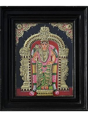 Standing Lord Subrahmanya (Murugan) Tanjore Painting | Traditional Colors with 24 Karat Gold | With Frame