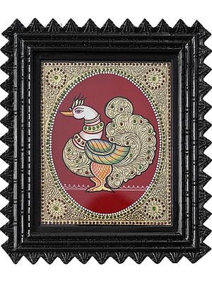 Annam (Peacock) | Traditional Colors with 24 Karat Gold | With Frame