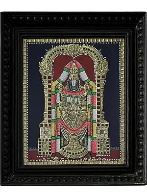Tirupati Balaji (Venkateshvara) Tanjore Painting | Traditional Colors with 24 Karat Gold | With Frame