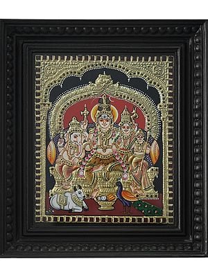 Shiva Parivar Tanjore Painting with Frame | Traditional Colors with 24 Karat Gold