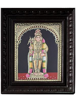 Standing Lord Murugan | Traditional Colors with 24 Karat Gold | With Frame