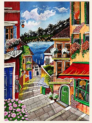 Italian Town Stairs | Canvas Painting