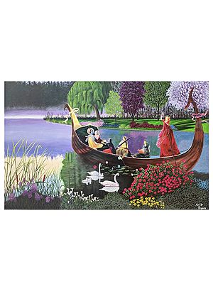 Krishna Gopi On Boat | Canvas Painting