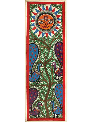 The Sun with Peacocks on Tree | Madhubani Painting