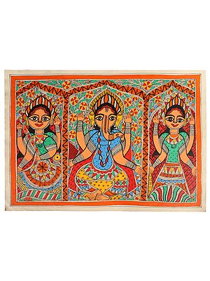 Saraswati Ganesha Lakshmi | Madhubani Painting