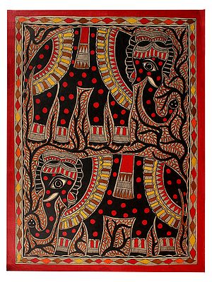 Two Elephants In Frame | Madhubani Painting