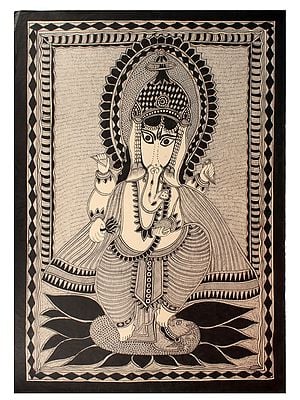 Ganesha Standing On Mushak | Madhubani Painting
