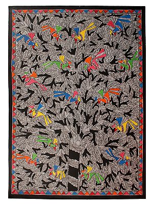 Tree Of Life With Birds | Madhubani Painting