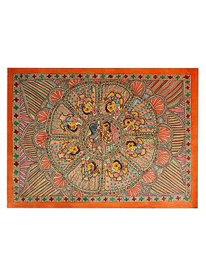 Radha Krishna and Ashtabharya Mandala Art | Madhubani Painting