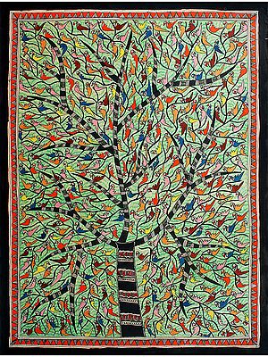 Tree Full of Multicolor Birds | Madhubani Painting
