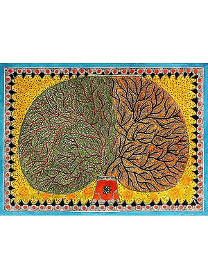 Summer and Autumn Dual Season Tree | Madhubani Painting