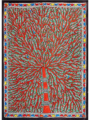 Colourful Dense Tree Of Life | Madhubani Painting
