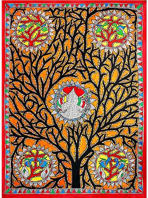 Tree Filled With Fish and Birds | Madhubani Painting