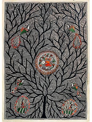 Alluring Tree Of Life With Elephant In Center | Madhubani Painting