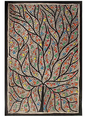 Tree of Life with many Birds | Madhubani Painting