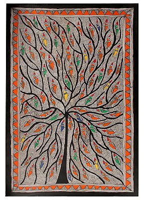 Tree of Life with Colorful Birds | Madhubani Painting