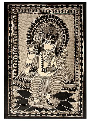 Standing Four Armed Lord Ganapati | Madhubani Painting