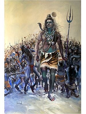 The Marriage Procession of Lord Shiva Superfine Unframed Painting by Bijay Biswaal
