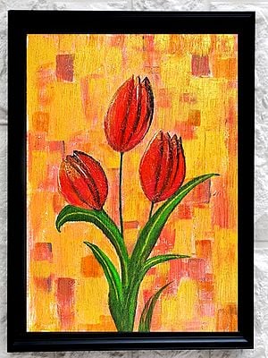 Red Tulip In Coral Background | Acrylic On Canvas