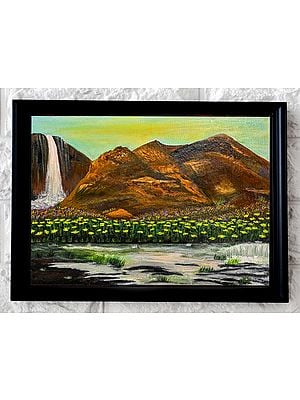 Hills with Waterfall Landscape | Acrylic On Canvas