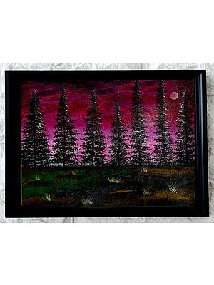 Pine Trees Night Landscape Painting | Acrylic On Canvas