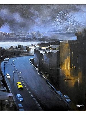 Evening Kolkata Howrah Bridge Painting | Painting By Yogyata Gadia