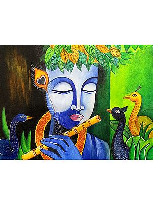 Krishna Playing Flute With Peacocks Painting | Painting By Yogyata Gadia