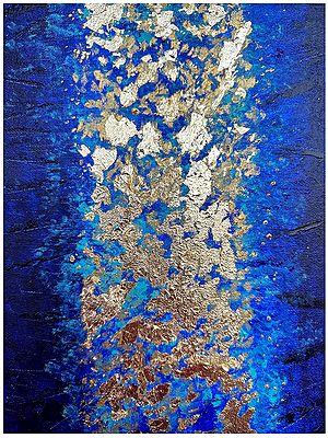 Abstract Golden Leaf In Blue Background | Acrylic On Canvas