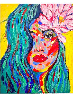 Colourful Terrific Woman Portrait | Acrylic On Canvas